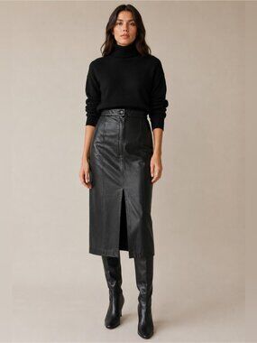 Danier Black Genuine Leather Midi Pencil Skirt Women’s Size 14 Vintage